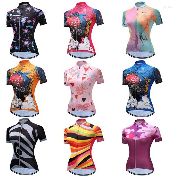 Yarış ceketleri yaz bisiklet giyim 2023 kadınlar süslü desen formaları bisiklet gömlek dağ bisiklet giysileri spor giyim