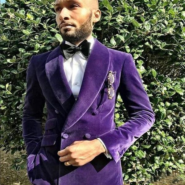 Мужские костюмы Один кусок официальный пиджак для мужчин Purple Velvet Blazer с двойной грудью мужского модного пальто свадебное смокинг 2023
