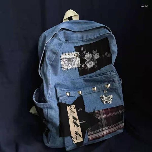 Duffel Bags Korean Style Grunge Y2K Harajuku rackpack Женщины мужчины джинсовая милая эстетическая школьная сумка мод