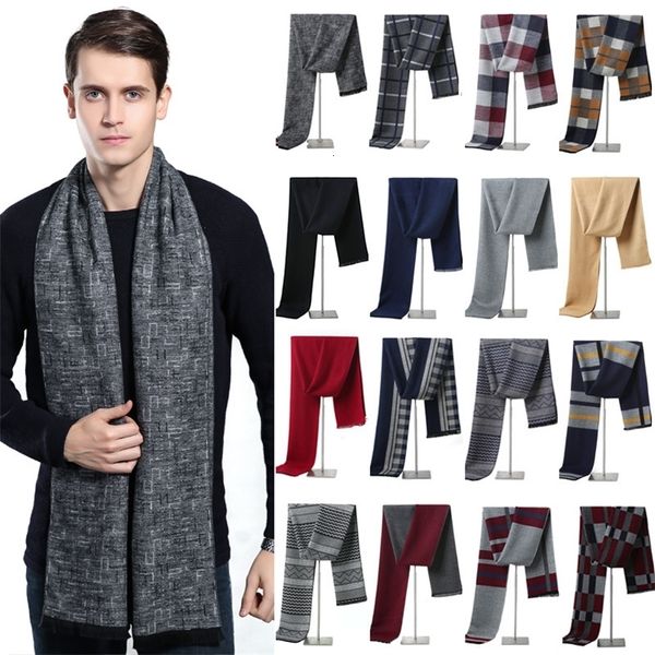 Lenços da marca de luxo, lenço de caxemira xadrez para homens de inverno quente pescoço masculino lenços de negócios longos pashmina de natal 230215