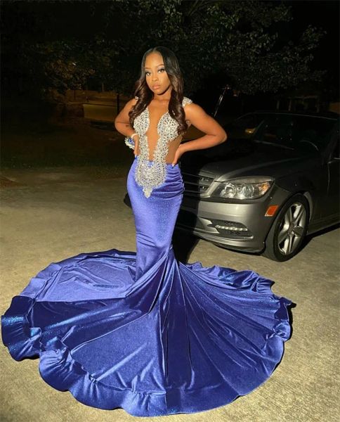 Sparkly Lavendel Samt Prom Kleider 2023 Sheer Neck Mesh Kristalle Strass Geburtstag Party Afrikanische Heimkehr Kleider Robe De Bal