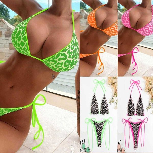 Bikini sexy femminile con stampa duplex in nylon, bikini diviso a triangolo con allacciatura