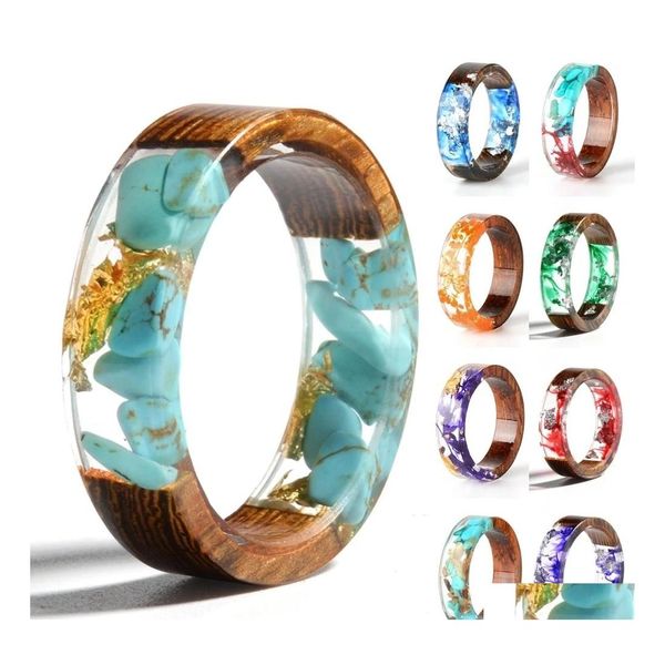 Ringos de banda Ring Wood Ring Ring Transparent Epoxy Fashion Fashion Handmade Flor Wedding Jewelry Love for Women Drop Delivery Dhbdx