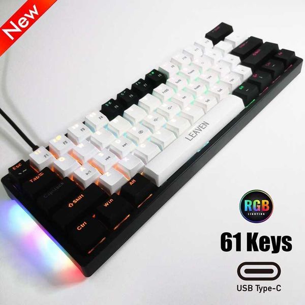 Teclados mini teclado mecânico de jogos 61 chaves tipo C Blue switch RGB Luzes ergonomia ajustável