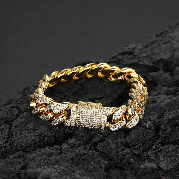 Bracelets de jóias Tennis 12mm Fileza de fivela dupla linha completa Diamante Chain Chain Fashion Personalizado Hip Hip Hop Com Cz de Luxo de Luxo de Prata Gold CZ para homens
