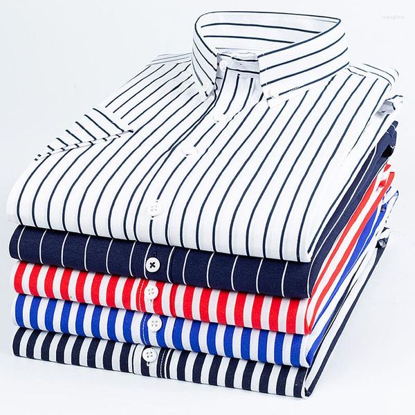 Camicie casual da uomo Camicia di alta qualità da uomo Moda coreana a maniche corte Bello risvolto estivo a righe in seta di ghiaccio Top S34