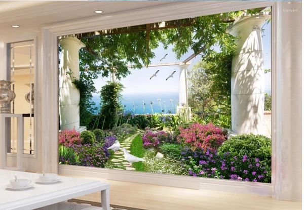 Обои красивые пейзаж Сад 3D Фоны Стена Рассказывания современной гостиной