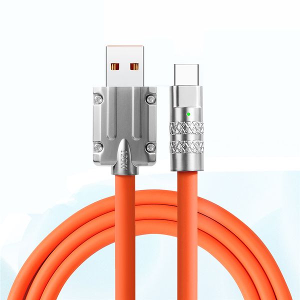 120W 6A Typ-C Micro USB Hautgefühl Flüssigsilikon Schnellladekabel Metallsteckergehäuse USB-C Laptop Tablet Telefon Universelles Schnellladekabel