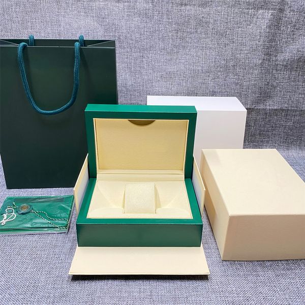 Scatole per orologi Custodie per scatole personalizzate di alta qualità Scatola per orologi in legno elegante di lusso in pelle verde Custodia per imballaggio con cuscino in microfibra per Roleables 230214