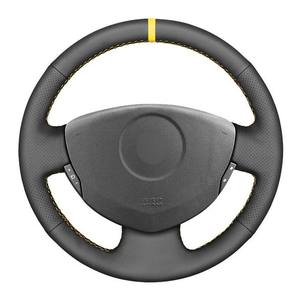 Tampa do volante Tampa de couro preto Marcador de couro para Logan 1 Sandero Symbol Clio Twingo Lada Largus Almera G15