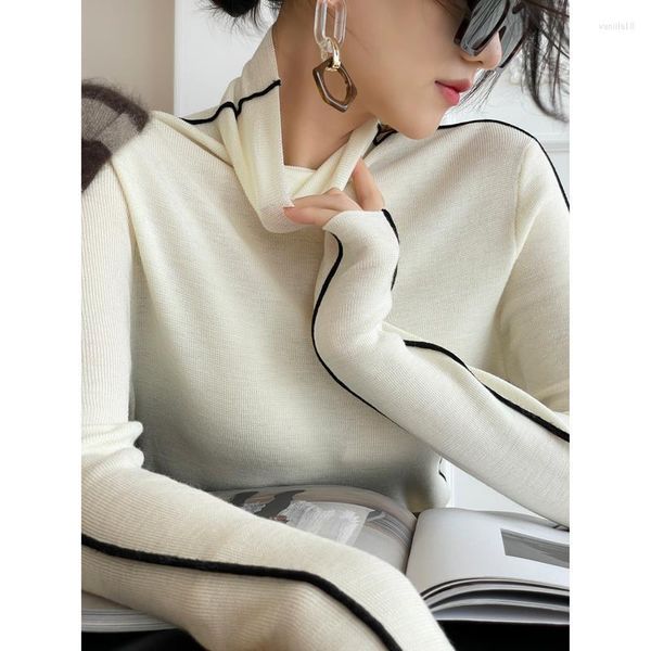 Männer Pullover Pullover Frauen Herbst Gestreifte Warme Allgleiches Silm Rollkragen Büro Damen Elegante Koreanische Stil Einfache Casual Strickte Weibliche