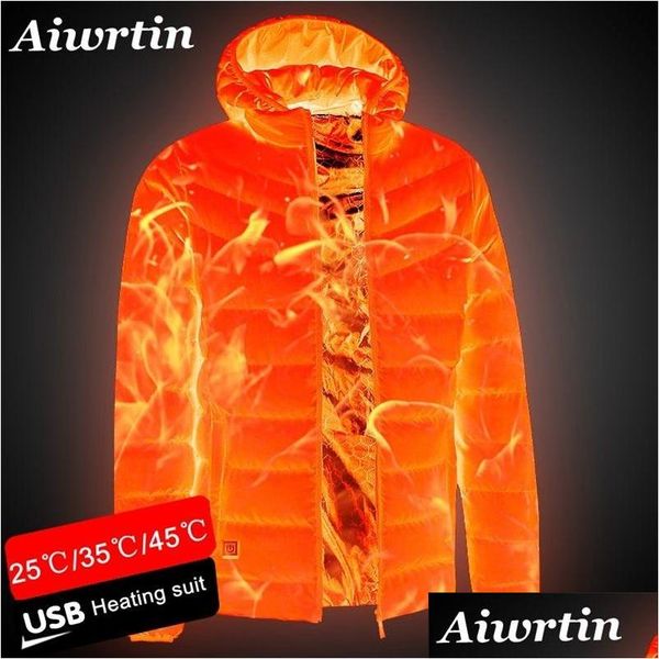 Erkek ceketler erkek ısıtmalı açık ceket usb elektrikli pil uzun kollu ısıtma kapüşonlu sıcak kış termal giyim 220816gx damla de dhfzh