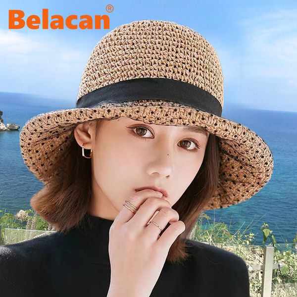 Geniş Memlu Şapkalar Kova Şapkaları Yaz Moda Saman Şapkası Kadınlar Katlanabilir Bohemian Seaside Dantel Balıkçı Şapkası Panama Plaj Boş Zaman Güneş Kapağı 230215