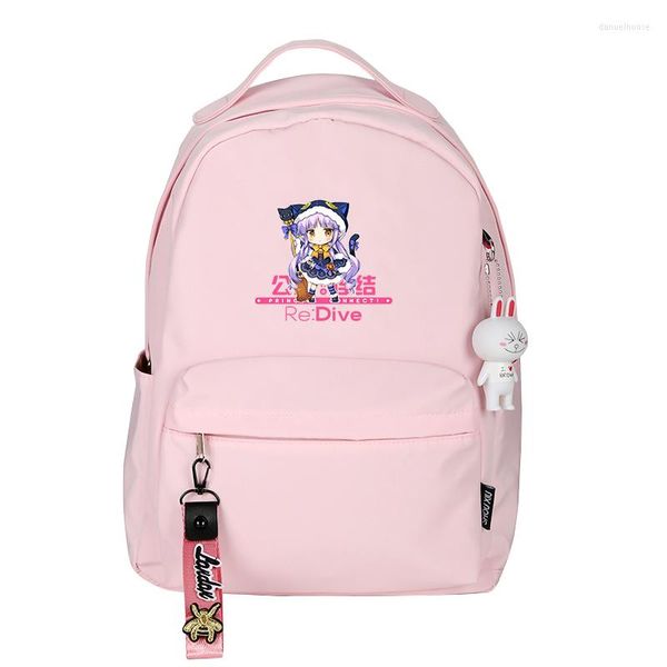 Bolsas da escola Princesa Connect Re: Dive Kawaii Women Backpack Cartoon Pink Bookbag Small Travel Bagpack Mini Girls ombro