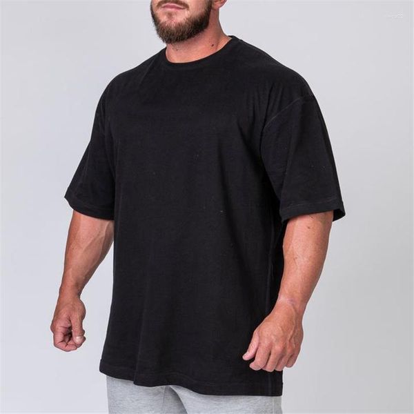 Camisa masculina camisa masculina camisa solta marca de hip hop ginásios esportes pura cor algodão curta manga curta executando tees de fitness tops de fitness tops