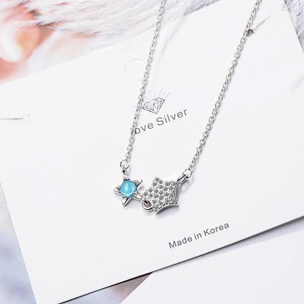 Цепи модель синей кристаллической звезды Циркон Клавиц Клавиляции для женщин для женщин серебряный цвет