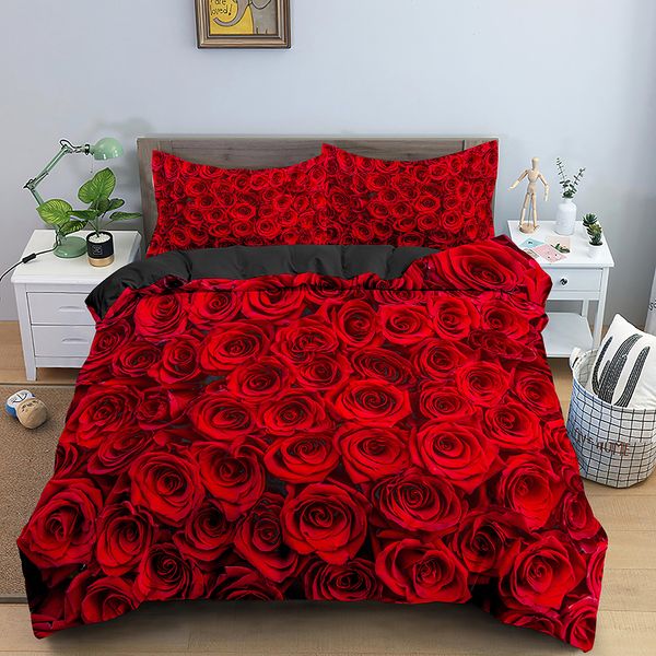 Наборы постельных принадлежностей розовые цветочные набор красного синего при печати одеяло с подушкой декор кости в день святого Валентина король.