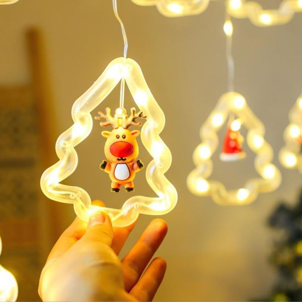 Saiten LED Urlaub Licht Weihnachtsdekoration Lampe Schnee Weihnachtsmann Zimmer Dekor Girlande Jahr Lichterketten Fernbedienung 8 Modi