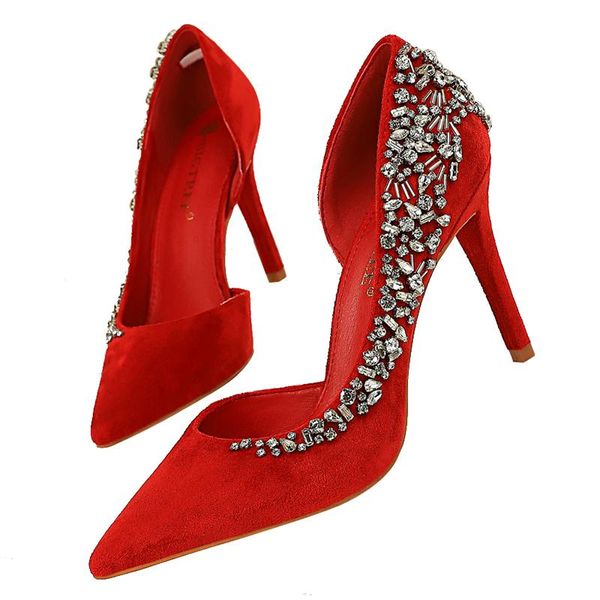 Elbise Ayakkabı 2023 Kadın 10 cm Yüksek Topuklu Kristal Glitter Pompalar Lady Rhinestone Pembe Kadın Escarpins Fetiş Seksi Parti Düğün Kırmızı