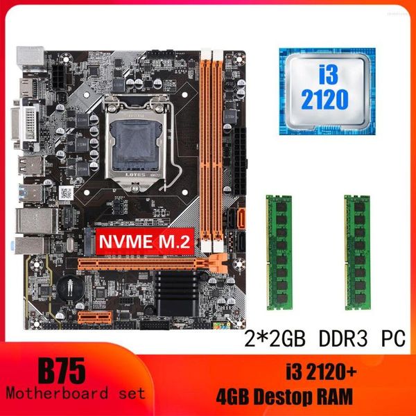 Placas -mãe b75 placa -mãe LGA 1155 combo com núcleo i3 2120 cpu 3.3mHz e ddr3 2gb 2pcs 4g 1600MHz PC Memória