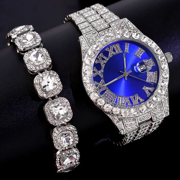 Orologi da polso HipHop Iced Out Uomo Donna Orologio con braccialetto Data di lusso Quarzo Bling Pieno di strass Orologi Catena a mano cubana Gioielli di moda 230215