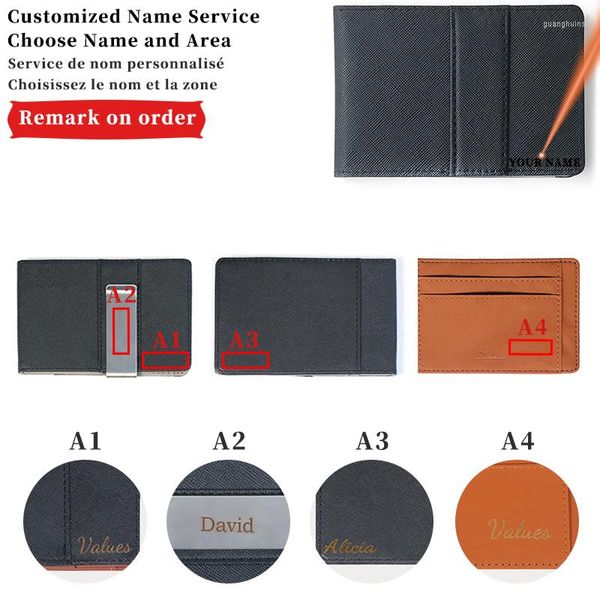 Portafogli Nome personalizzato Custodia in pelle PU Mini carta d'identità Portafoglio sottile con incisione per uomo