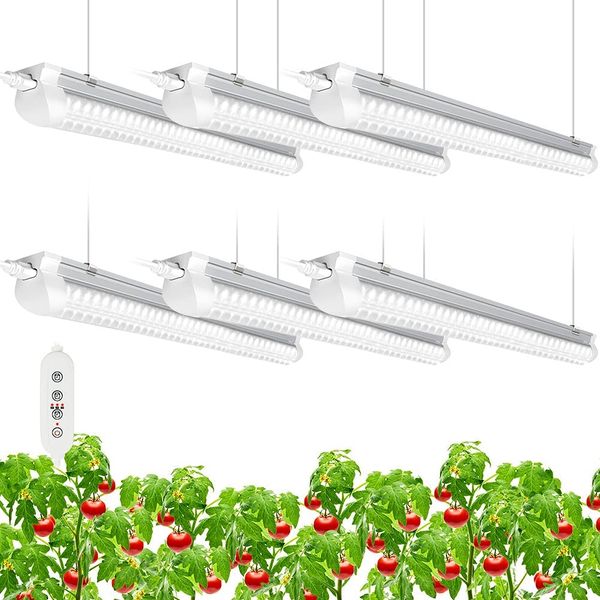 T8 LED Grow Light, 3 pés de luminária de plantas, 30W, espectro completo, branco, design vinculado com tempo, lâmpada de cultivo integrada T8, hidroponia, estufa, semente de 6 pacote