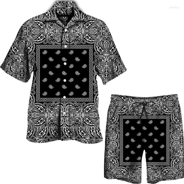 Agasalhos masculinos de verão conjuntos havaianos florais de caju com lapela estampada em 3D camisa/shorts de praia/terno hip hop streetwear casual