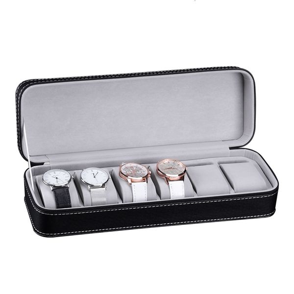 Caixas de assistência caixas 61012 Slots Caixa de relógio de couro portátil Seu relógio Good Organizer Jewelry Storage Box Zipper Easy Carry Men Watch Box 230214