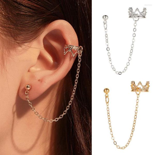 Backs Orecchini Dckazz Hollow Heart Crown Long Chain Ear Clip per le donne Teen Girls Fashion Sweet Wild Piercing Orecchino Accessori per gioielli