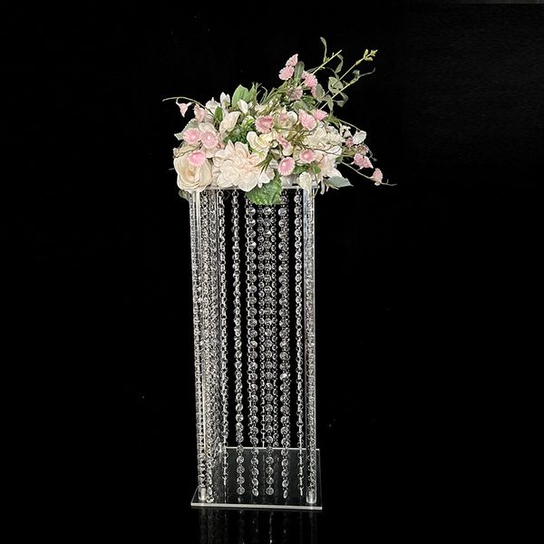 Centerpieces için net akrilik uzun vazolar kolon çiçek standı avize kristalleri ile vaza standı tablolar için düğün parti ev dekor okyanus ekspres raylı kamyon