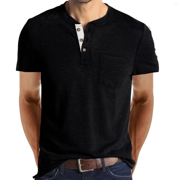 Camisetas masculinas Harajuku Men camiseta camiseta O-pescoço longa de manga longa Teetops elegantes botões slim