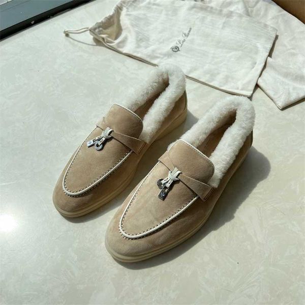 Desiner Loropiana Schuhe Online Herbst und Winter Neue Lp Lefu Schuhe Plüschschuhe Damen Plüsch-Baumwollschuhe Flachboden-Loafer aus Wollleder mit rundem Kopf 7ZH2