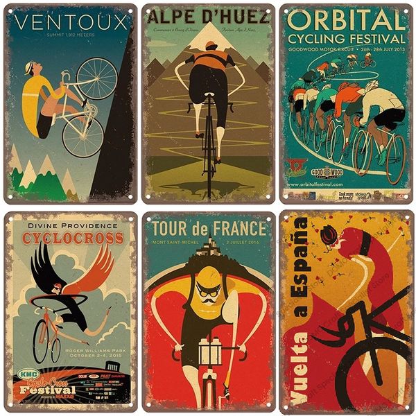 Vintage Bicycle Metal Tin Signs Plate Poster Retro World Ciclismo Sinais de metal decoração de parede para garagem bar pub de bicicleta de bicicleta de bicicleta de bicicleta decoração de corrida de bicicleta tamanho 30x20 w01