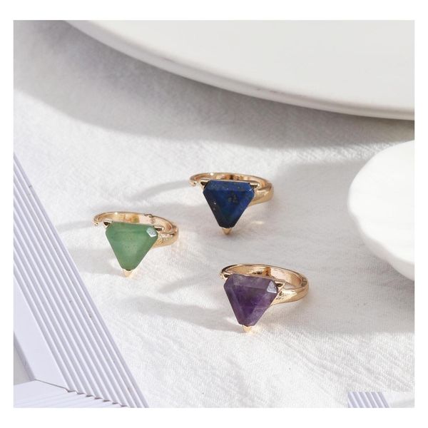 Кластерные кольца мода на золото покрыто аметист lapis lazi geometric triangle green aventurine Натуральный каменный кольцо для женщин -ювелирных украшений Dhqo4