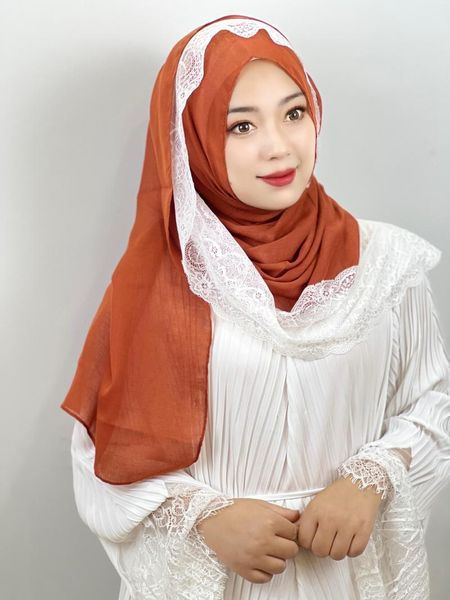 Abbigliamento etnico hijab musulmano ramadan color puro colore pizzo di lino di cotone in cotone sciarpa arabica avvolgimento della testa islamica shawl sari