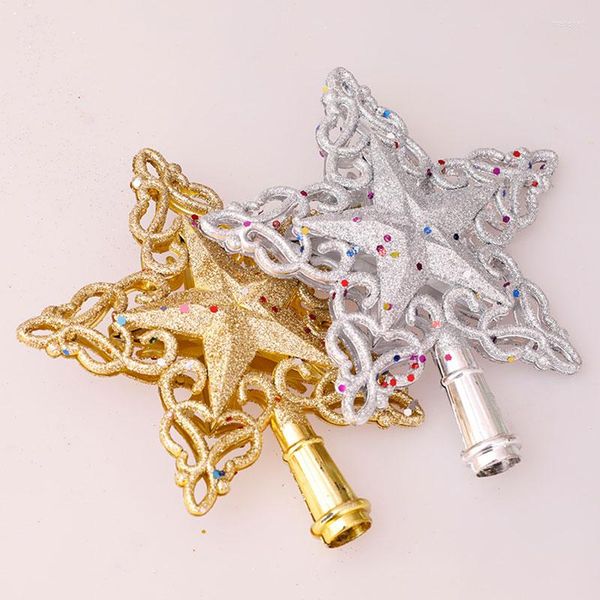 Decorazioni natalizie Fiocco di neve Albero Topper Glitter Hollow Gold Star Ornamenti natalizi per la casa 2023 anni