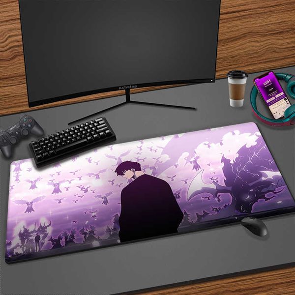 Tappetini per mouse Poggiapolsi Solo Leveling Tappetino per mouse Manga Sung Jinwoo Anime Mousepad XXL Tappetino per mouse per computer di grandi dimensioni Tappetino per tavolo in gomma 900x400mm Tappetino per scrivania Pad T230215