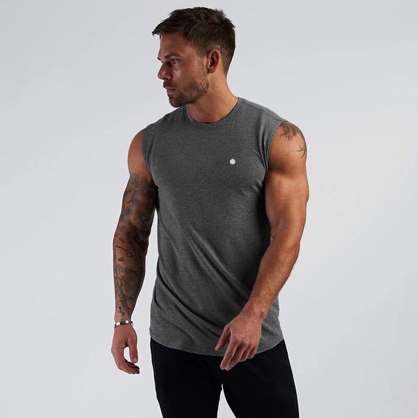 Camisa sem mangas masculina fitness, regata apertada em branco, colete de treino, algodão, regata muscular, roupas de academia