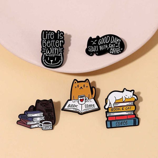 Симпатичные книги мультфильмы, любящие книги, кошки ленивые мультфильмы маленькие животные универсальная одежда рюкзаки металлические значки