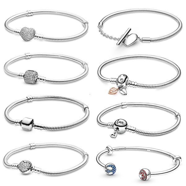 Charm Bracelets Frauen 925 Sterling Silber Herz Schlangenkette Fit Original Anhänger Sicherheitsperlen Schmuck 230215