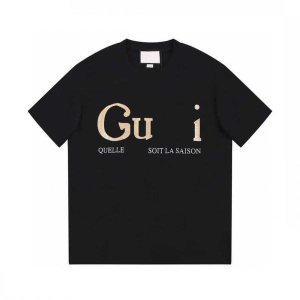 Designer de luxo Guggi clássico 23 verão nova carta de ouro impressão lazer manga curta homens e mulheres algodão solto líquido vermelho moda t-shirt