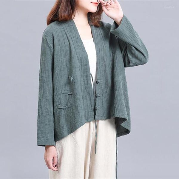 Damenjacken Frühling Herbst Frauen Baumwolle Leinen Jacke Strickjacke Marke Bequeme weiche plissierte Langarm Mantel chinesischen Stil Tops