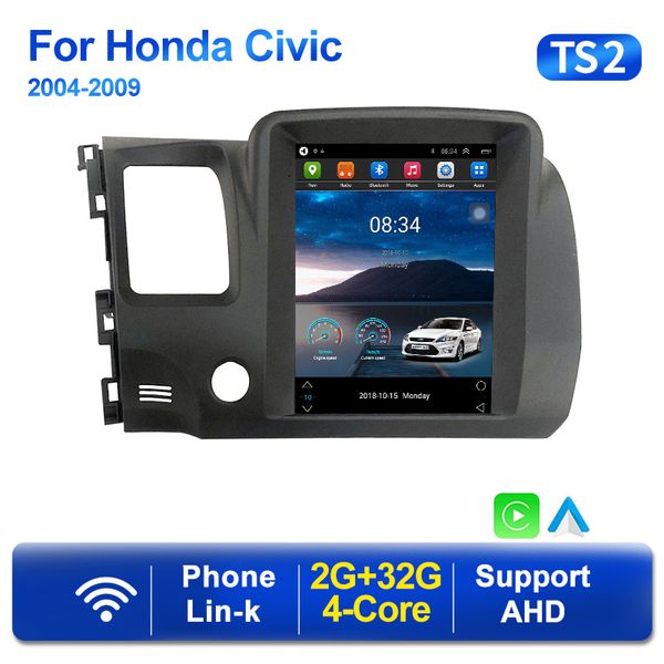 Android 11 Car Player de rádio estéreo DVD para Honda Civic 8 2005 - 2012 Tesla estilo multimídia Navegação de vídeo GPS 2 DIN 4G WiFi Audio