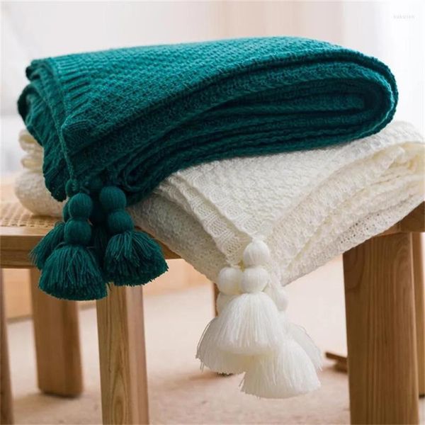 Coperte Coperta lavorata a maglia fatta a mano con nappa semplice copriletto morbido per divano letto divano copriletto nordico tessuti per la casa scialle del capo