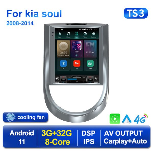Android 11 Player for Tesla Style Car DVD Radio Vídeo para Kia Soul 2010-2013 Multimídia GPS 2din CarPlay Estéreo Bt