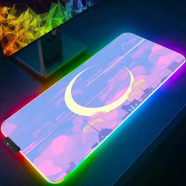 Mouse Pad Poggiapolsi Sailor Moon Landscape RGB Gaming Mousepad Led Setup Gamer Decoration Cool Glowing Mouse Mat Pc Republic of Gamers con Cable Rug T230215