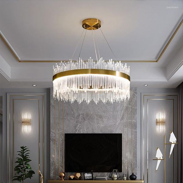 Kolye lambaları Modern Yuvarlak Işık Lüks Kristal Chandelier Oval Tasarım Restoran Aydınlatma Fikstür Oturma Odası Villa Yatak Odası Çalışması LED