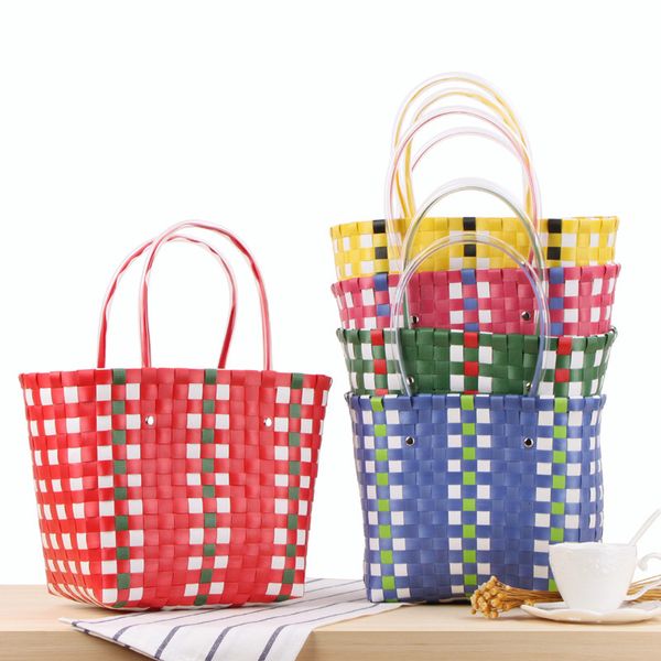 Сумки для покупок Тканые роскошные сумки ручной работы Пластиковые летние пляжные дизайнерские женские повседневные корзины для хранения 230216