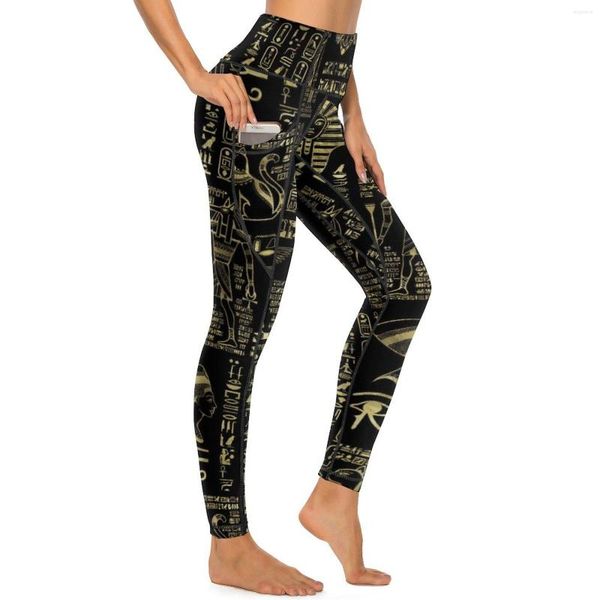 Pantaloni attivi Retro Lettera Stampa Qualità Yoga Geroglifici egiziani Leggings Leggins fitness sexy Leggins sportivi traspiranti ad asciugatura rapida